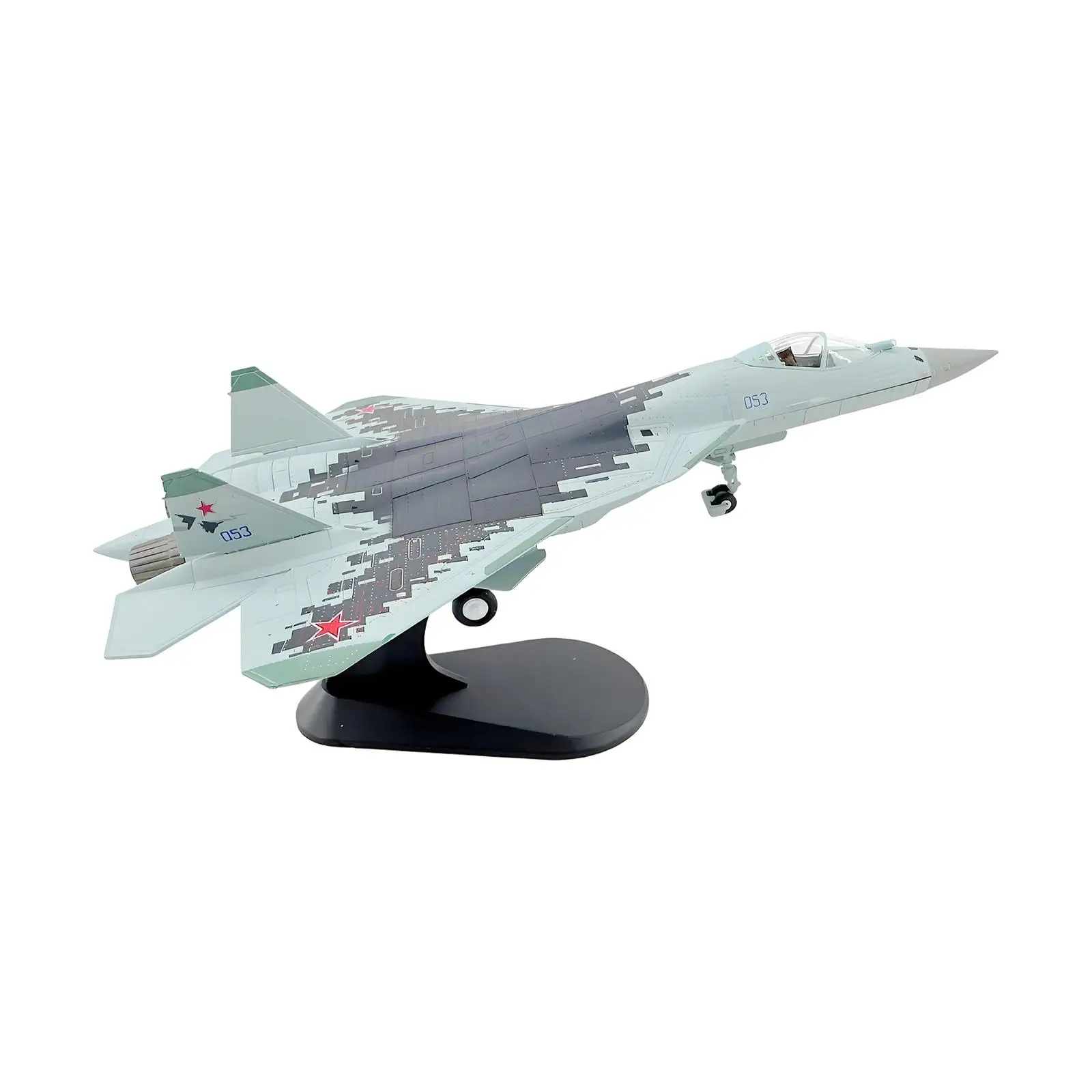 

Модель самолета СУ-57 в масштабе 1:100, сувенирный реквизит, имитация истребителя с подставкой для демонстрации, для кафе, офиса, гостиной, книжной полки, дома