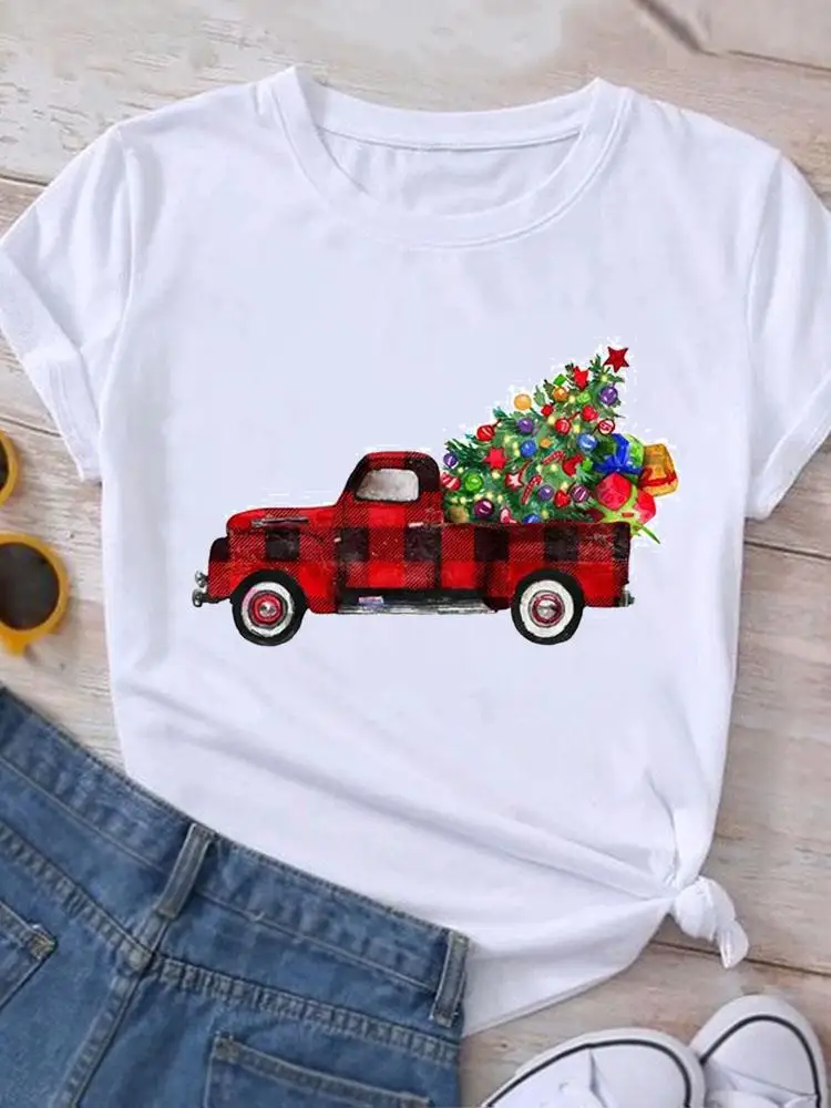 

Plaid Truck Cute 90s New Year Christmas Graphic T Shirt Print T-shirt Top Fashion Women Holiday Female Short Sleeve Tee Clothing