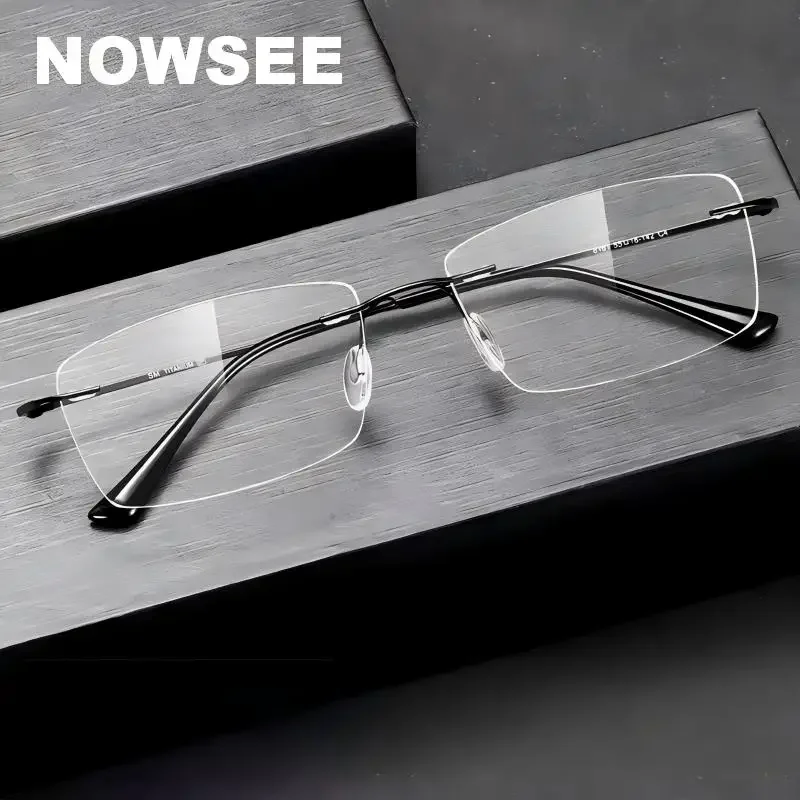 

High Quality Titanium Rimless Optical Frame Pliable Memory Bendable Rimless Glasses for Men and Women Classic Hot