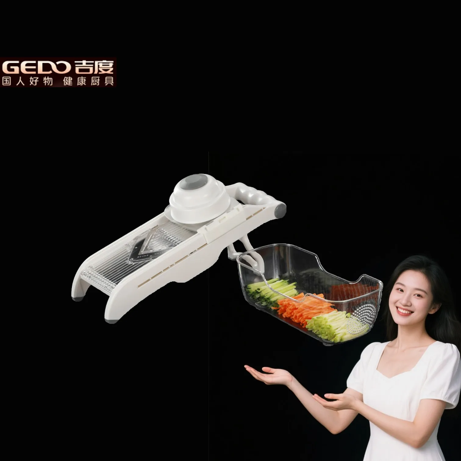 

GEDO Hand Protection Kitchen Vegetable Grater Efficient Lemon Slice Thickness Adjustable Potato Chip Slicer with Sharp Blade
