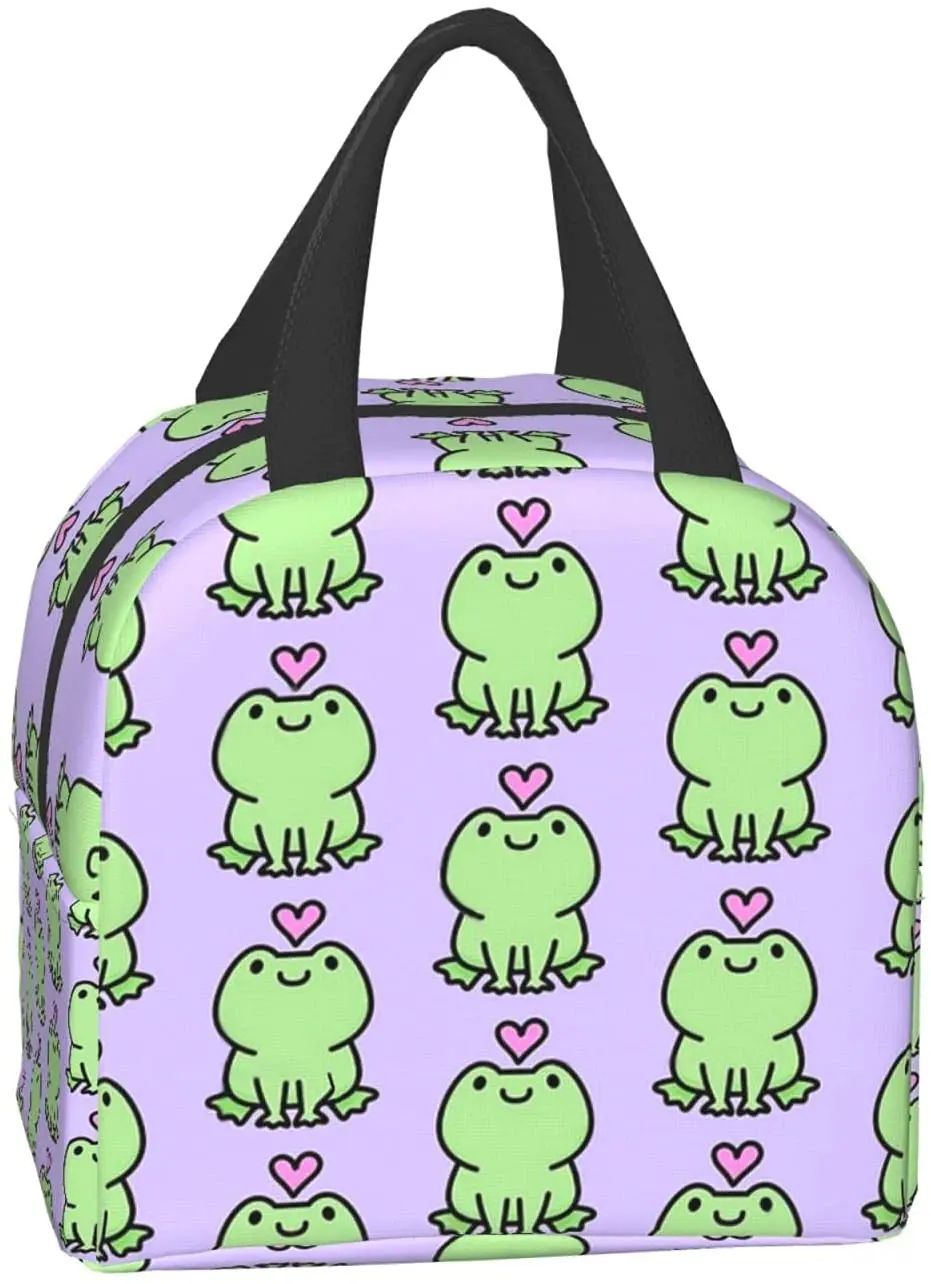 Kawaii Frog Love Lunchbox, wiederverwendbar, Thermo-Lunch-Tasche, Lebensmittelbehälter, Bento-Einkaufstasche für Damen, Herren, Erwachsene, Arbeit, Reisen, Picknick