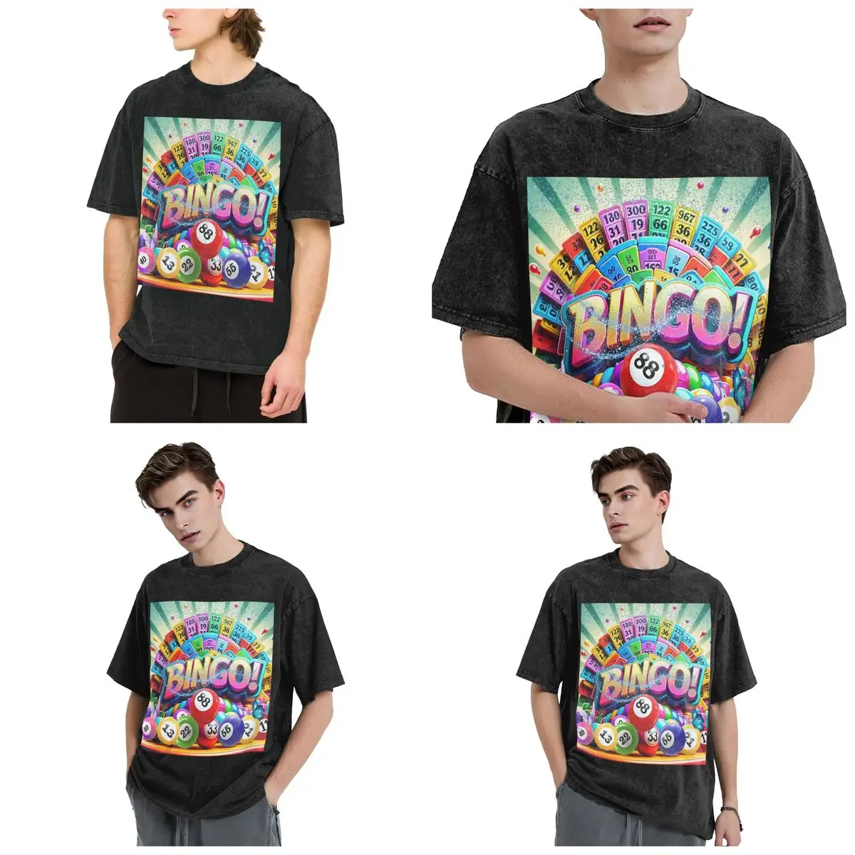 Streetwear T-Shirts Best Play Bingo Game For Bingo Players Washed T Shirt Short Sleeve Hip Hop T-Shirt Tops Tees for Men Women