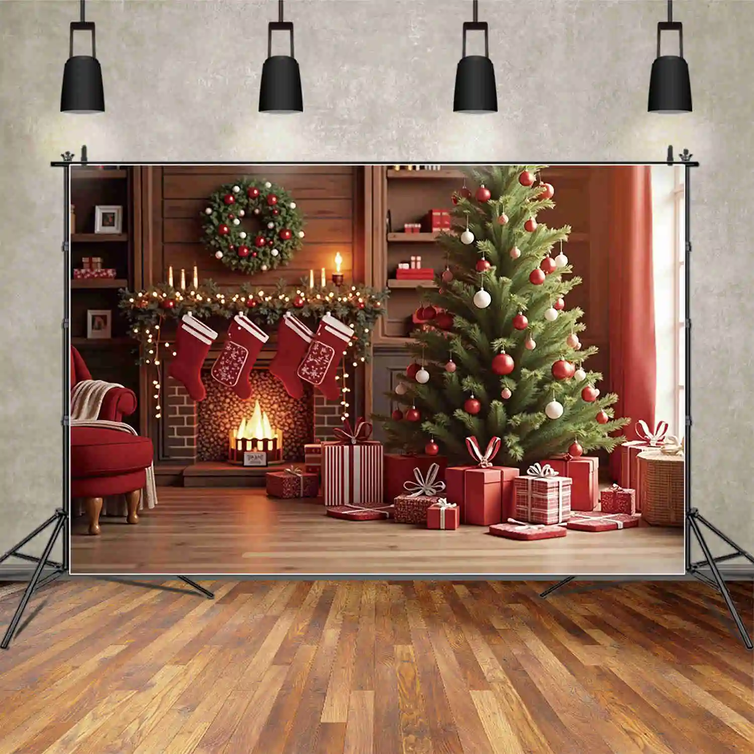 MOON.QG 2024 Christmas Background 2025 Xmas Trees Backdrop Winter New Year Home Decoration Photographic Studio Props Back Drop