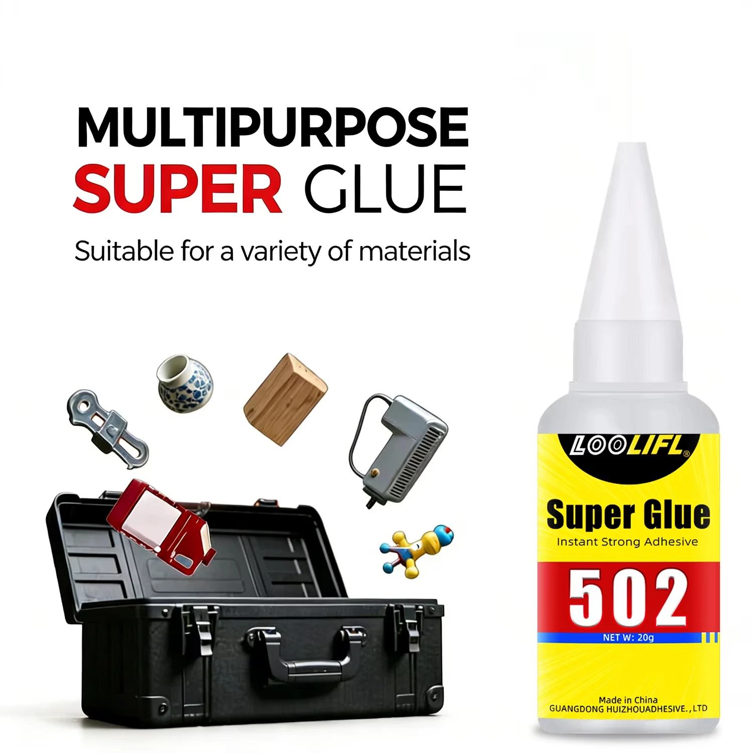 Super Glue Multifunctional Liquid 20g - Transparent Quick-Drying Acrylic Adhesive, Suitable for Metal, Plastic, Wood, Ceramic, Glass, and DIY Repairs, Is Low-Whitening for Metal and Plastic