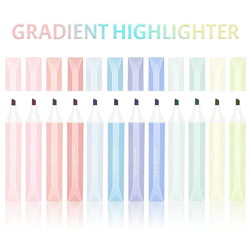 

2025 New Gradient Color Eye-Protecting Highlighter - Aesthetic Pastel Marker for Notes, Journaling & Study, Chisel Tip