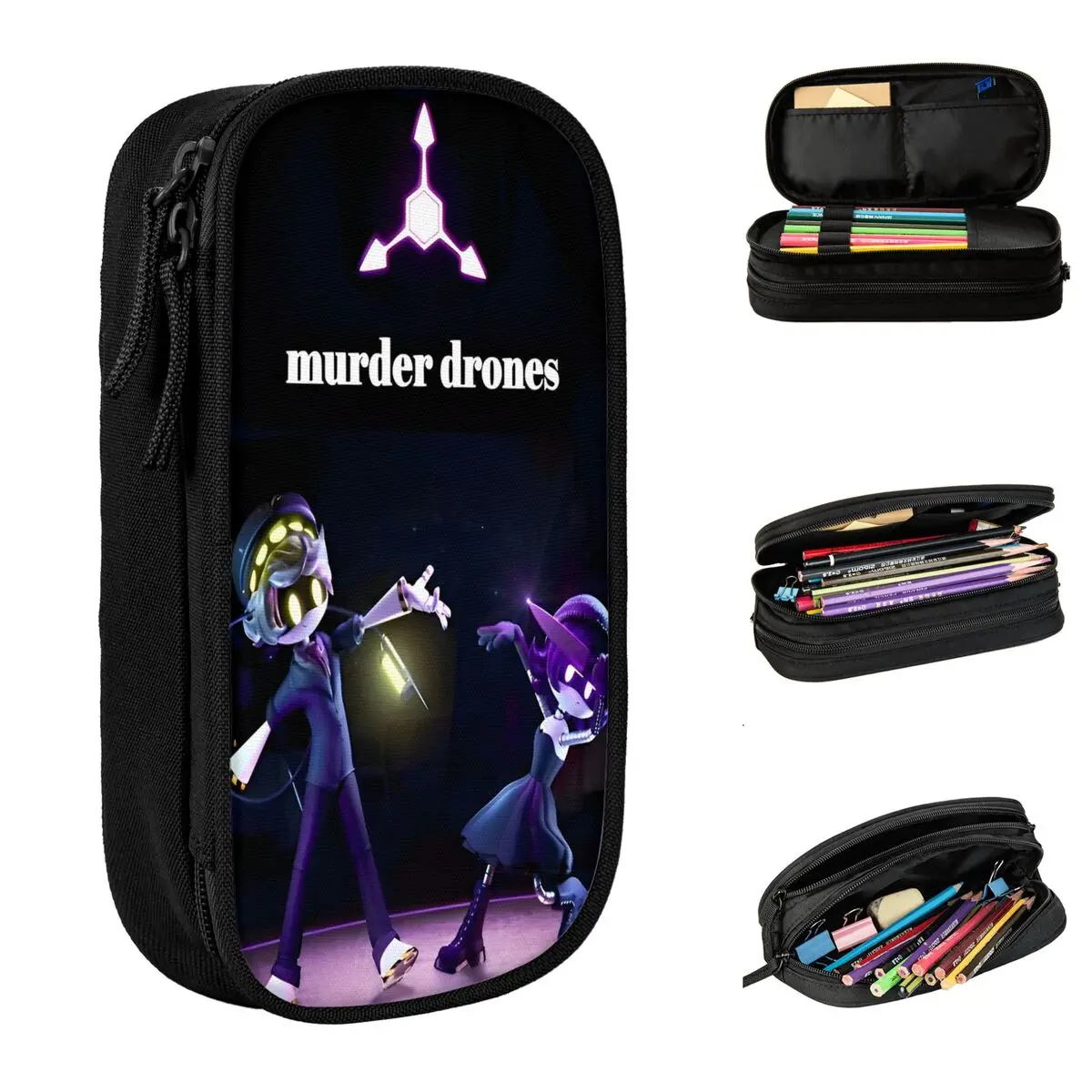 

Fun Murder Drones Pencil Case Animated Pencil Box Pen Holder for Girls Boys Large Storage Bag Students School Zipper Stationery