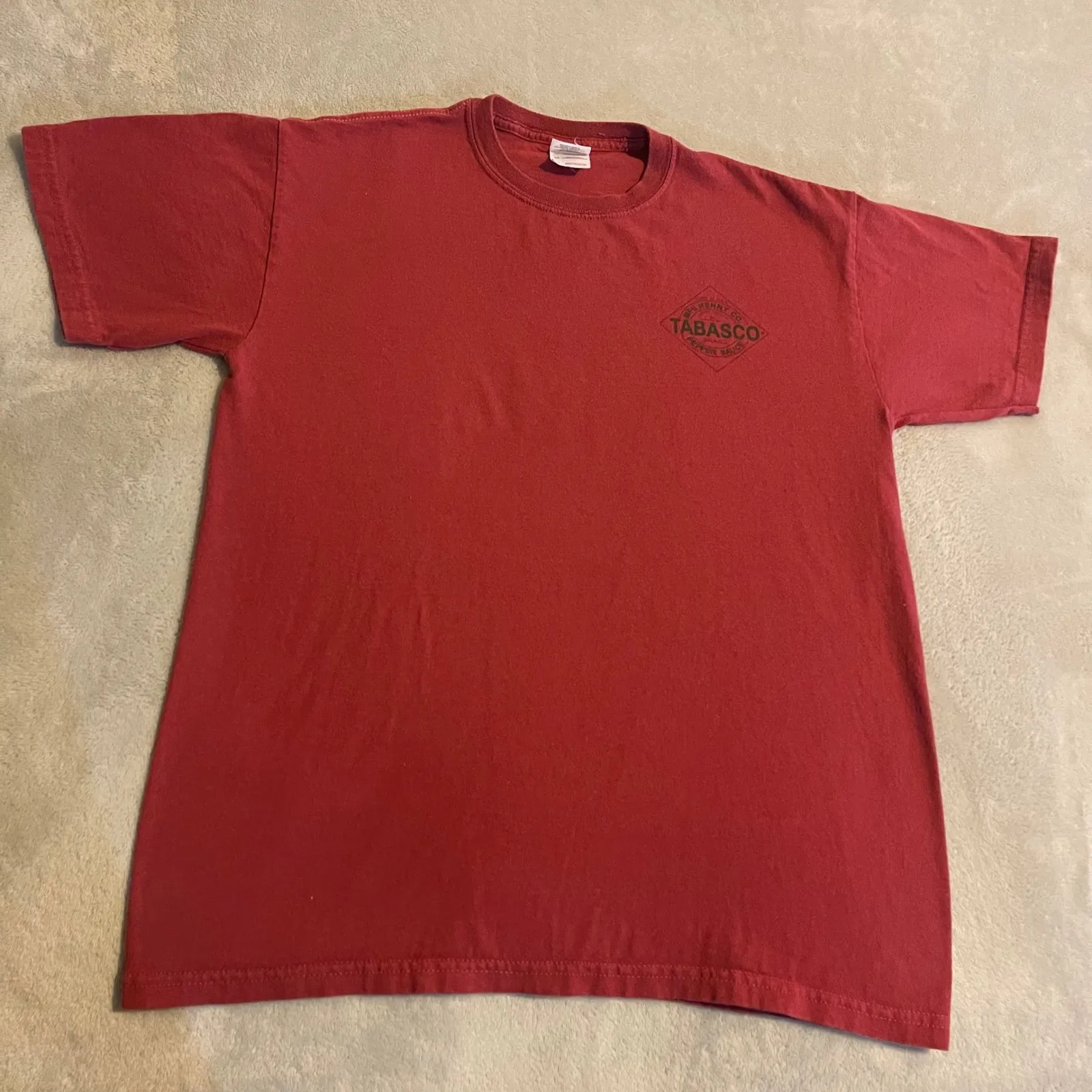 Vintage Tabasco Pepper Sauce T Shirt Mens Medium Red Burned Last Time Y2K Tee