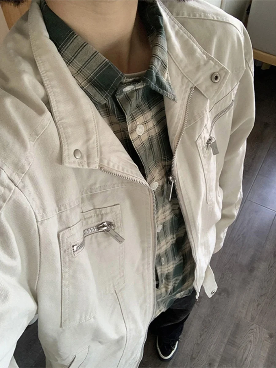 

Винтажный джинсовый джинсовый джинсовый джерт с завышенной талией, мужской модный брендовый джинсовый джерт с несколькими карманами и воротником-стойкой Harlington, рабочая одежда, свободный крой, обычный...