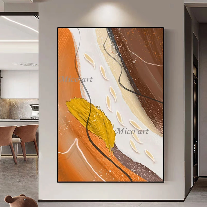 Canvas Roll Art Picture Frameless Gold Foil Oil Painting Luxury Living Room Decoration Simple River Abstract Hand Drawing