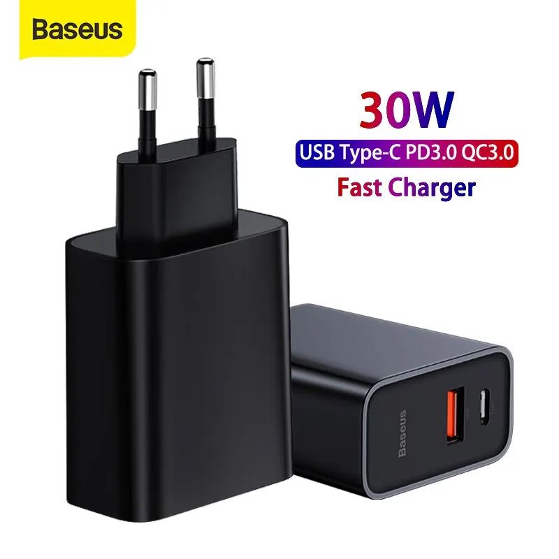 Baseus 30W USB charger type C dual USB quick charge 3.0 adapter 5A PD charger eu plug portable travel wall charger Xiami