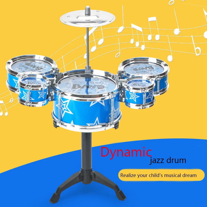 Simulation Jazz Drum Music with 5 Drums Sets Musical Instruments Toys Cymbal Sticks Rock Set Hand Drum Musical Instrument Toy