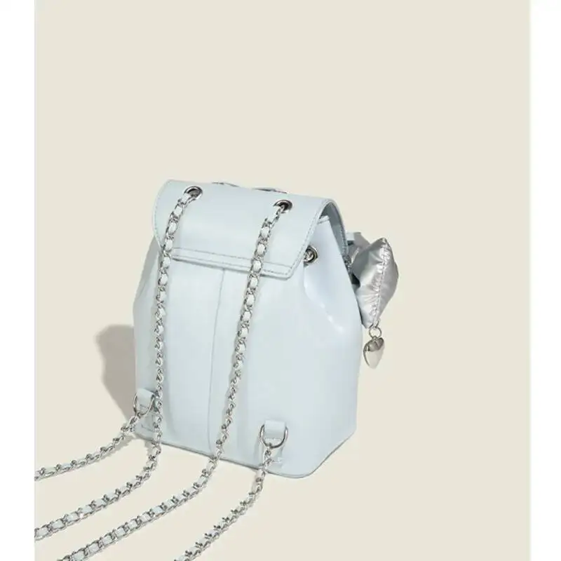 Bloom Haruku Blue Mochila Women 2025 Vintage Leather Chain Bow Mini Backpacks Hot Girls Retro Fashionable Backpack Aesthetic