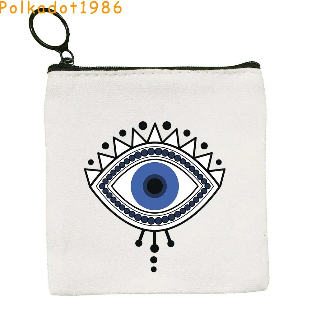 Greek Evil Eye Mati Blue Lucky Charm Flower Nazar Amulet Heart GREECE Mandala Key Coin Purse Canvas Bag Cotton Pouch Cute Wallet