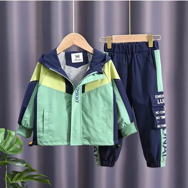 Children's Autumn Suit New Boys' Charge Coat Handsome Middle and Big Boys' Sportswear Coat Pants Two Piece Set