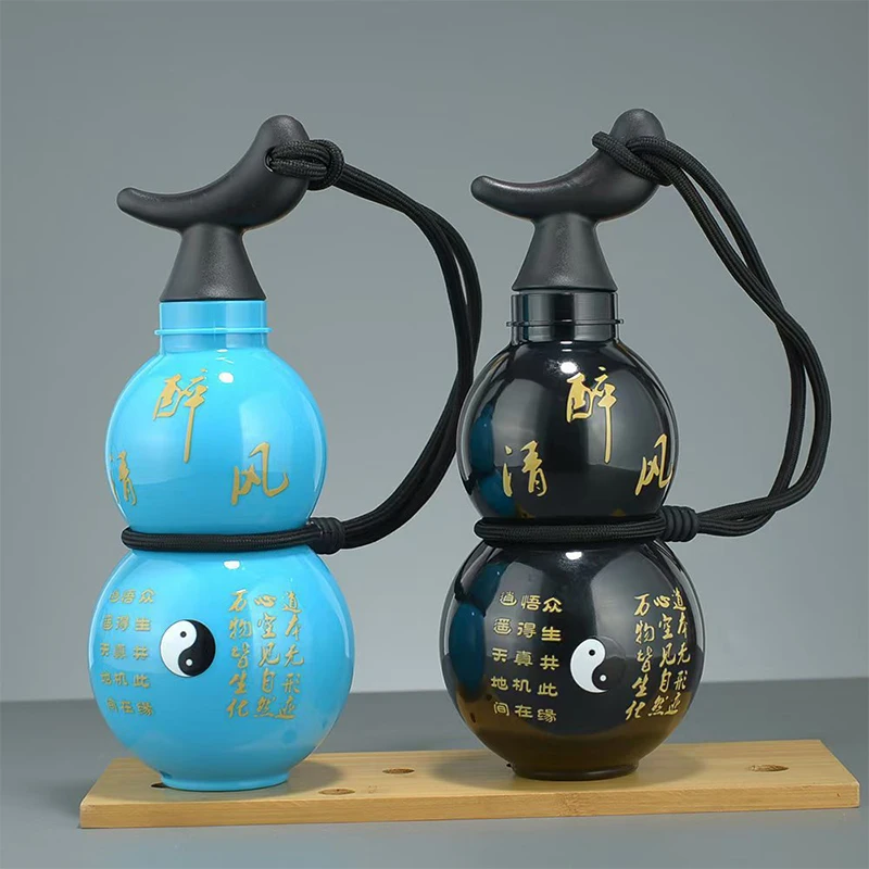 Botol air labu 730ML, botol air labu Fitness gaya Retro China, botol air labu kapasitas besar luar ruangan