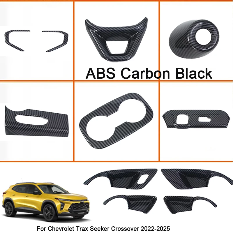 

ABS Carbon Black For Chevrolet SEEKER TRAX CROSSOVER 2023-2025 Car Gear Head Cover Steering Wheel Panel Dashboard Outlet Sequin