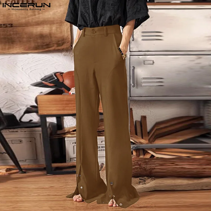 

INCERUN Men Pants Solid Color Button Joggers Korean Style Casual Trousers Men Streetwear 2024 Fashion Leisure Long Pants S-5XL