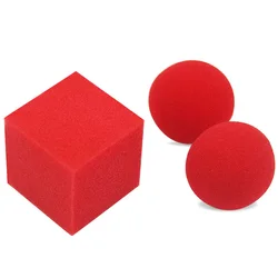 Bolas rojas a cuadradas (1 juego = 1 pieza cuadrada + 2 Bola de piezas) trucos de Magia, esponja de cerca, Magia, apariencia, ilusionismo, accesorios para trucos