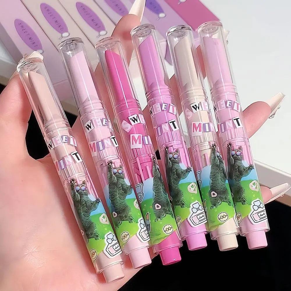 Stevige Cartoon Kat Lippenstift Waterdichte Natuurlijke Duurzame Non-Stick Cup Lipgloss Veilige Kristallen Spiegel Hydraterende Lippenbalsem