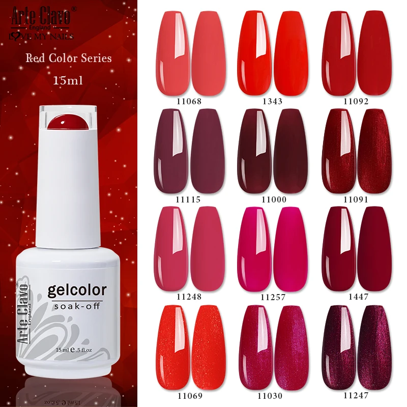 Arte Clavo Gel-Nagellack aus der roten Farbserie, 15 ml, vollständige Abdeckung, Semi-Permanent, super wunderschönes Nagel-Maniküre-Zubehör ﻿ ﻿ ﻿