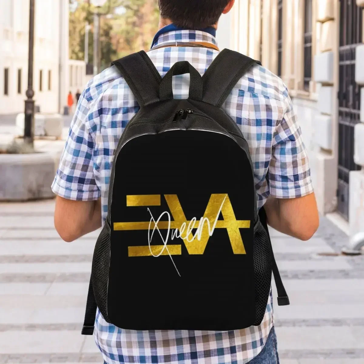 Eva Queen Logo Gold Backpack for Men Women School College Students Bookbag Fits 15 Inch Laptop Bags