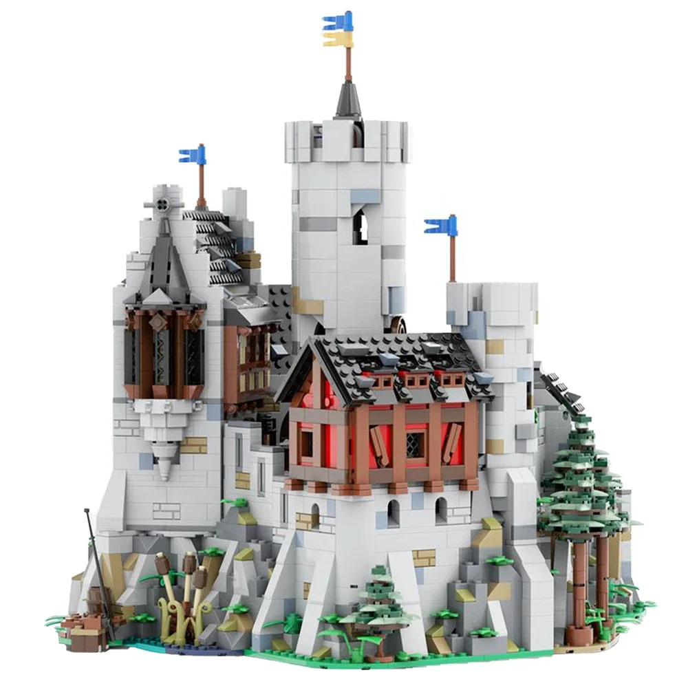 Lowenstein zamek zestaw klocków budowlanych MOC-24877 średniowieczne miasto dom miejski chata architektura montaż cegieł Model zabawki dla dzieci prezenty