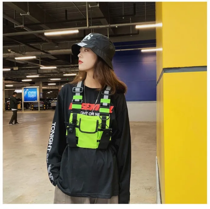 Functional Tactical Chest Bag For Men Fashion Bullet Hip Hop Vest Streetwear Bag Waist Pack Unisex Black Chest Rig Bag
