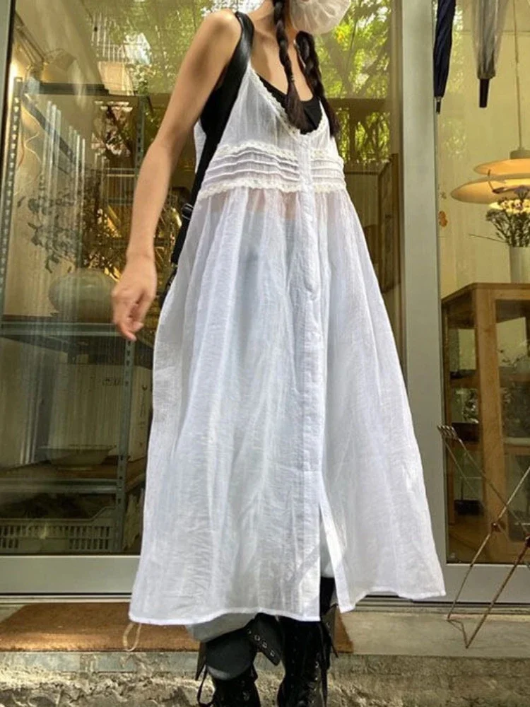 Summer Y2K Dress for Wome Sexy Sling Clothes Femme 2024 Vestidos De Mujer Long Robe Korean Fashion See Through White Dresses