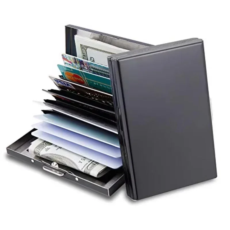 1PC 6-slot business card holder, RFID credit card holder, stainless steel ID card holder, ultra-thin metal wallet