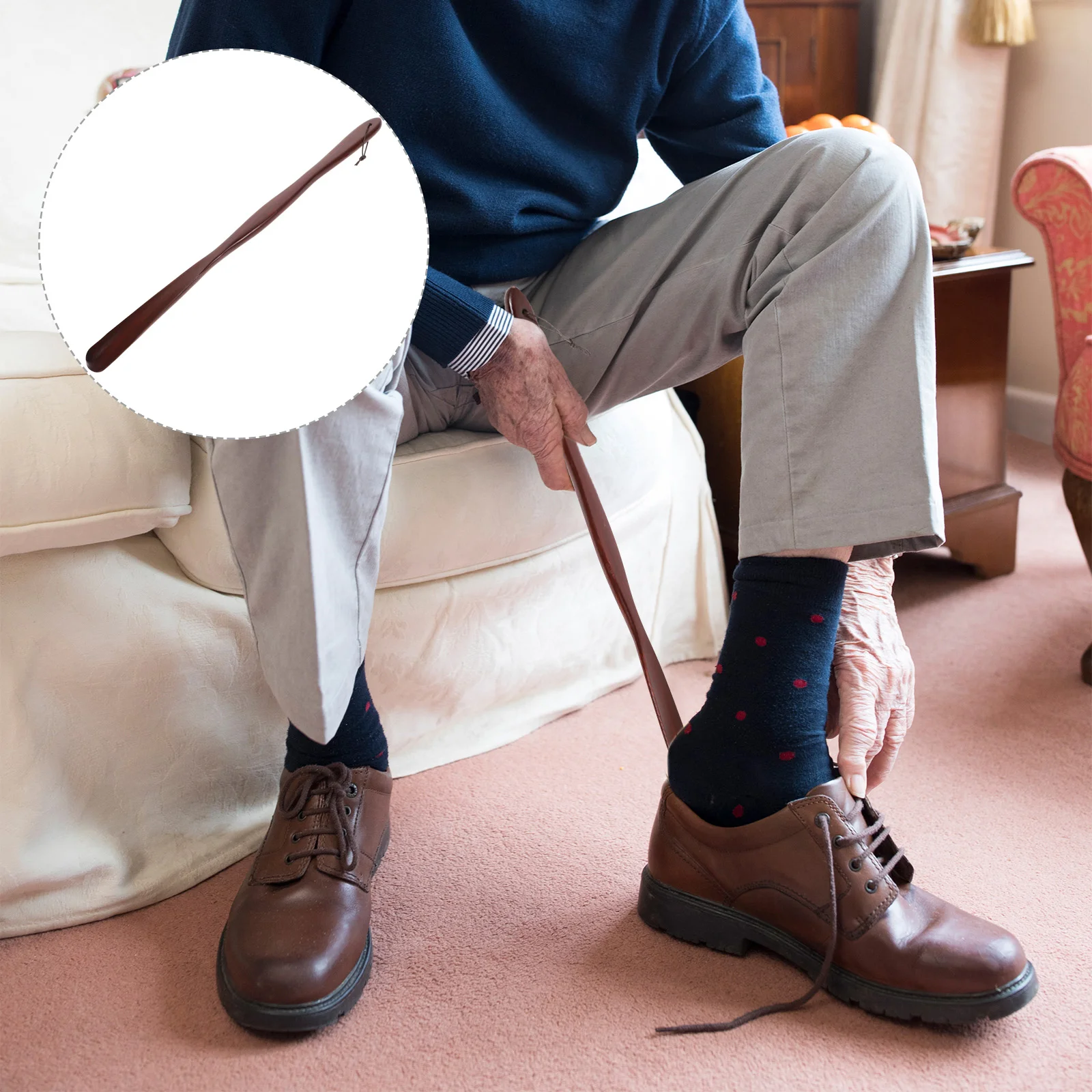 

Solid Wood Shoehorn Putter Grip Travel Size Boot Handle -handled Shoelace Elderly