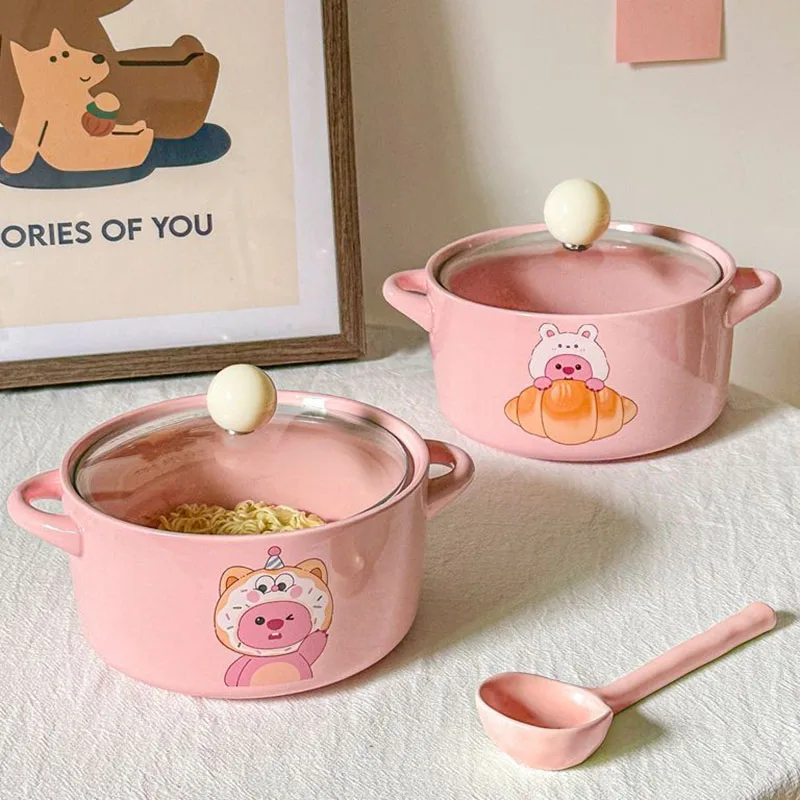 850ml Cute Zanmang Loopy Ceramics Instant Noodle Bowl Cartoon Anime Korean Style Student Dormitory Soup Bowl Kawaii Girl Gifts