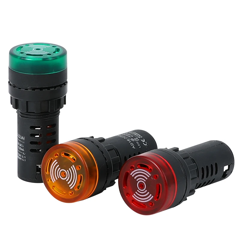 Lampada di segnalazione indicatore di allarme flash LED con segnale acustico 12/24/110/220V AD16-22SM 22MM montaggio a pannello rosso/giallo/verde