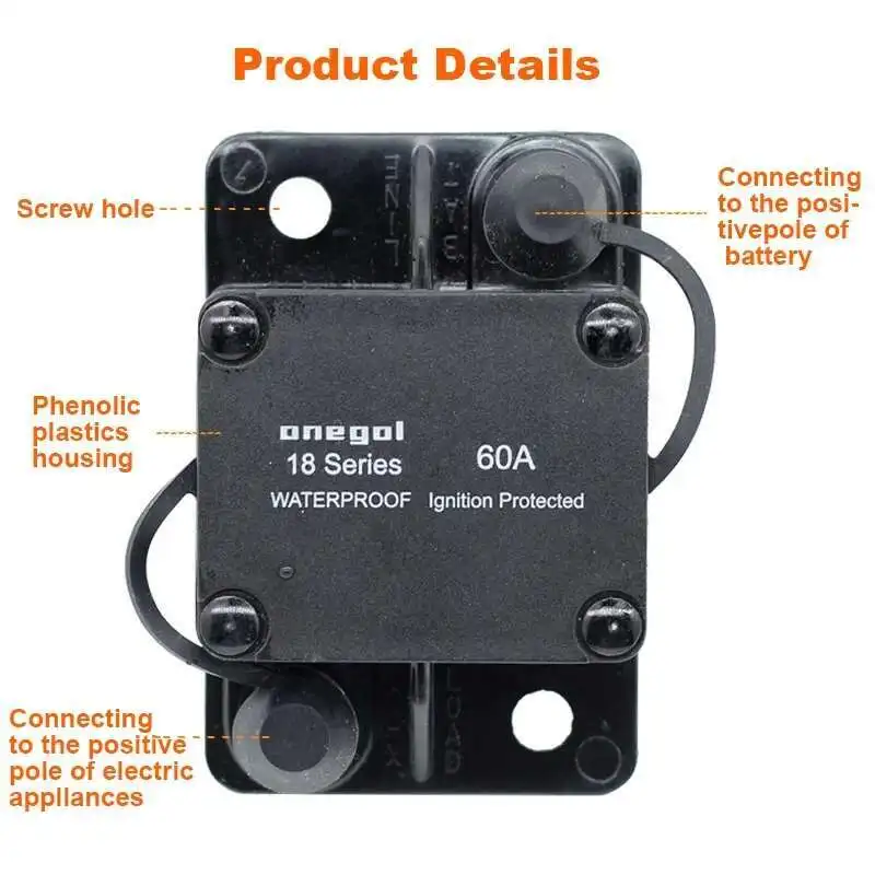 60 AMP Automatic Reset Ignition Overload Protector For Car Truck RV Bus Marine Boat Auto 32V DC Circuit Breaker