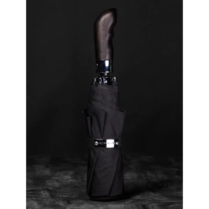 Sandalwood handle fully automatic umbrella for men, large size, two person, high-end sense, car folding, wind resistant, high-en