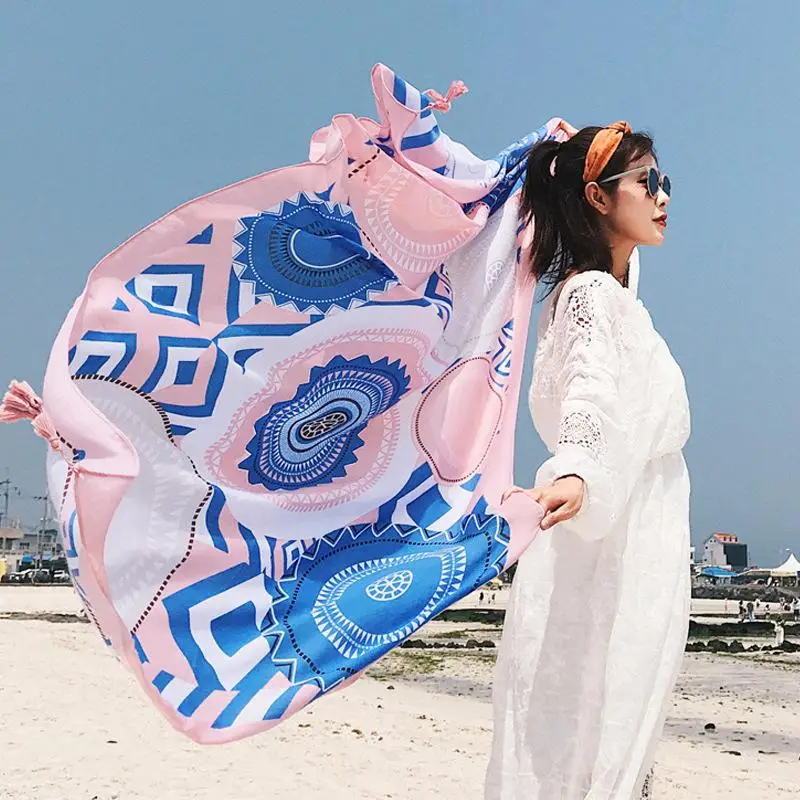 New 90x180cm Boho Twill Pareo Beach Cover-Ups Women Large Beach Dress Bikini Bathing Swimwear Cover Up Sarong Wrap Scarf