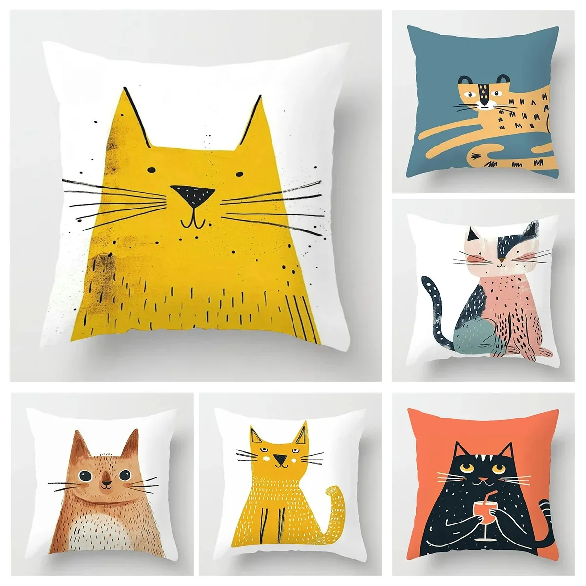 Home Decor Cute Cartoon Cats Pillow Covers for Home Pattern Cushion Cover Suitable for Sofa Bedroom Car Pillow Cover