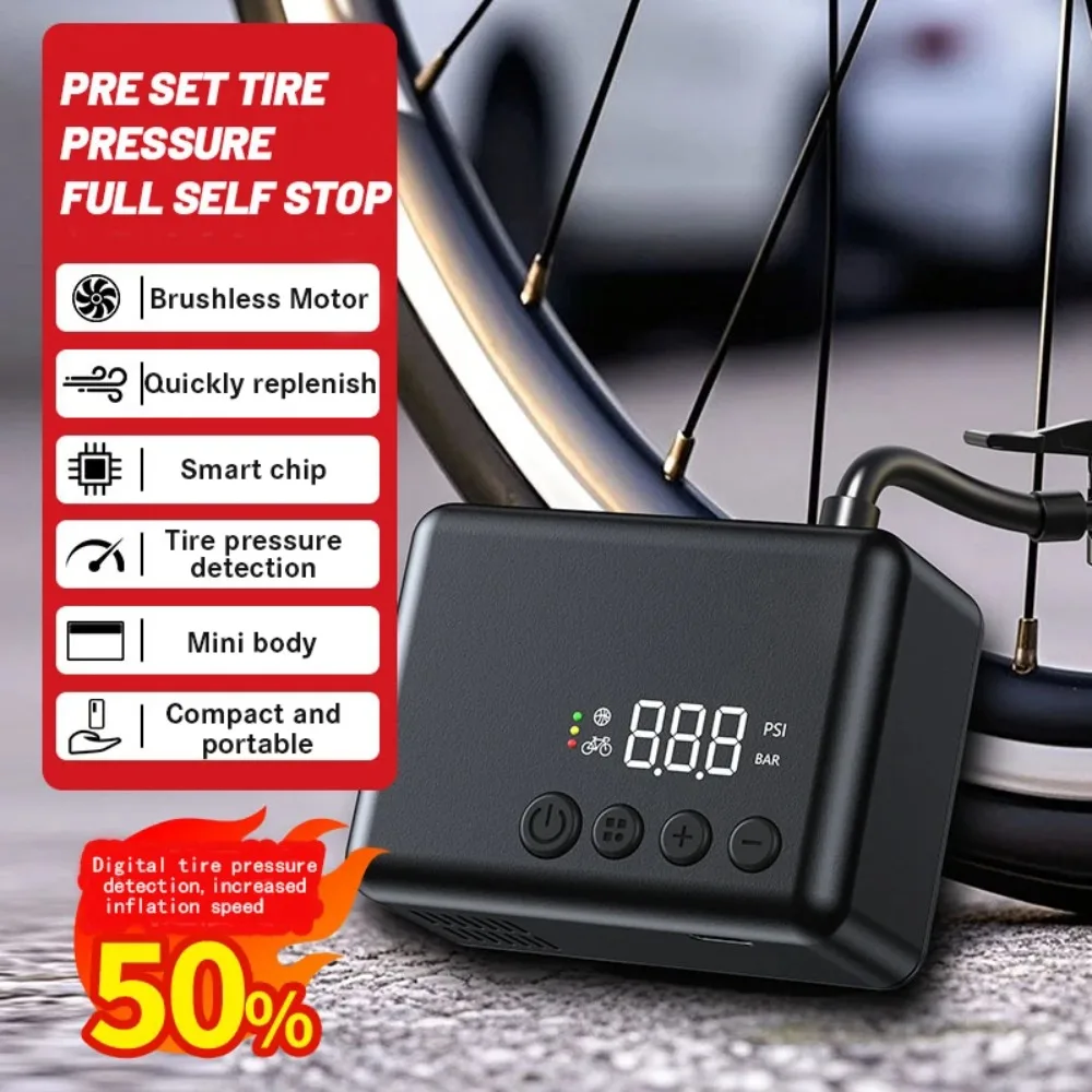 

Mini Bike Fast Inflate Pump 150PSI Portable Tire Pump with Auto Stop for Road Bikes, Mountain Bike, E-Bike, Motorcycles, Balls