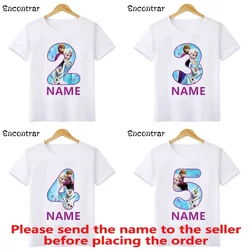 Disney Princess Frozen Elsa Anna Number Bow Print T shirt Kids Clothes 1 2 3 4 5 6 7 8 9 Years Birthday Girls T-Shirts Baby Tops