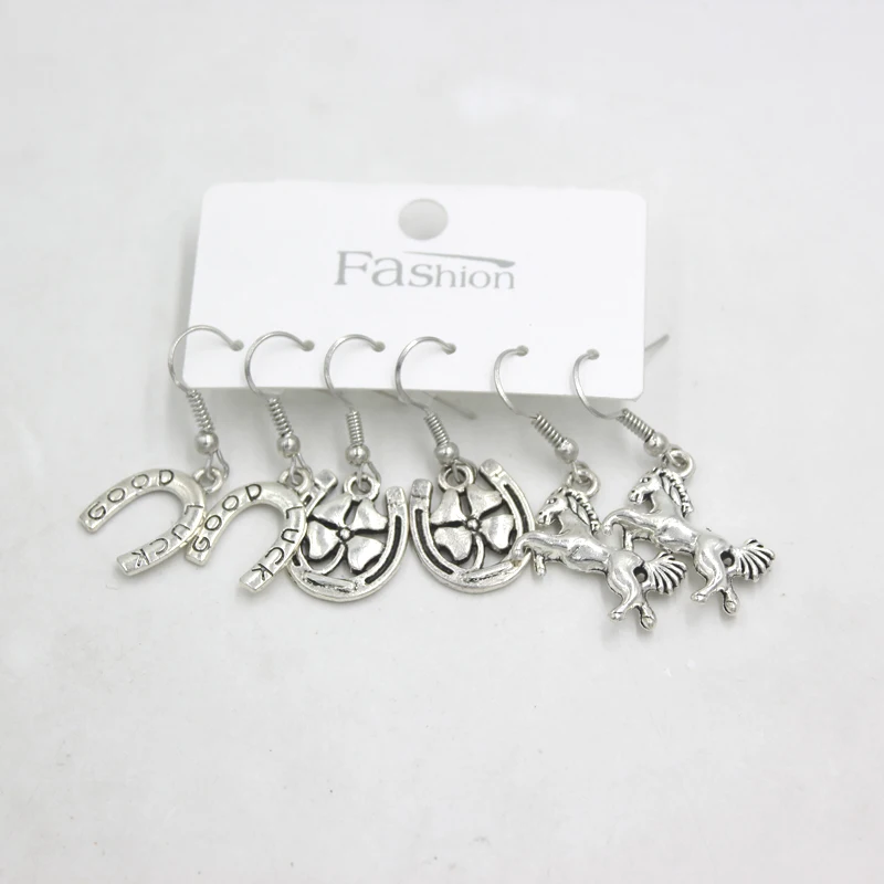 3Prs Drop Earrings Good Luck Horse Horseshoe Earrings Set For Women Friends Cowgirl Gifts Brincos Pendientes Cерьги