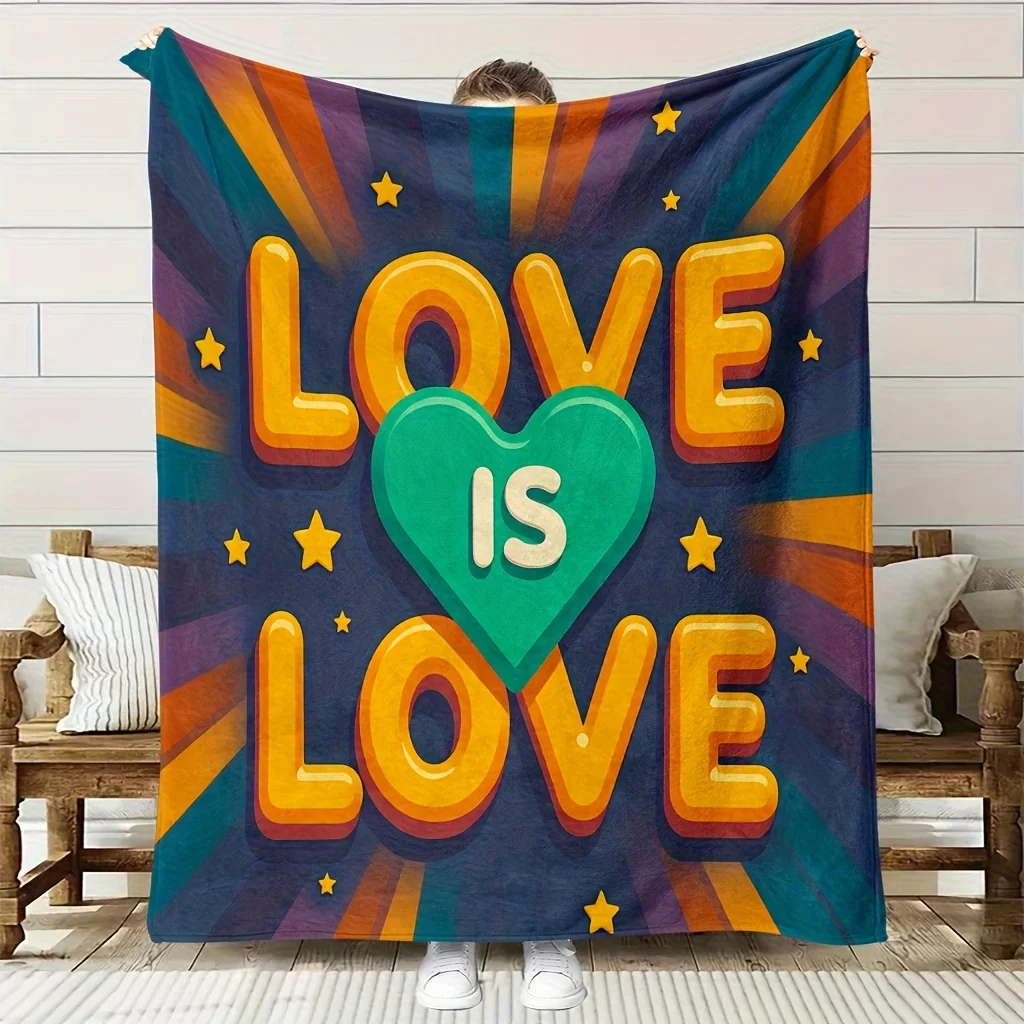 

Love Is Love Theme Blanket Soft High-Definition Digital Print Colorful Gradient Rainbow Style Cooling Blanket All-Season Family