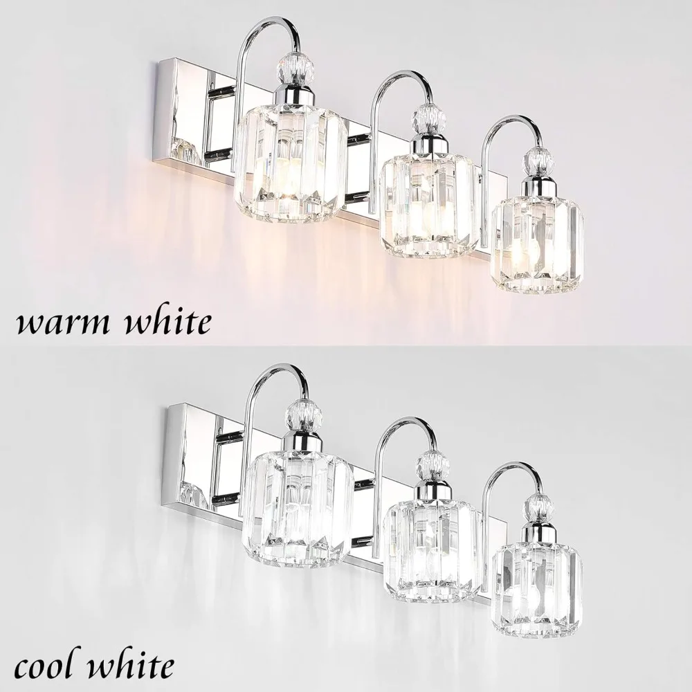 

Modern LED Crystal Bathroom Vanity Lights 3-Lights Stainless Steel Crystal Vanity Lights Over Mirror Modern Crystal Bathroom