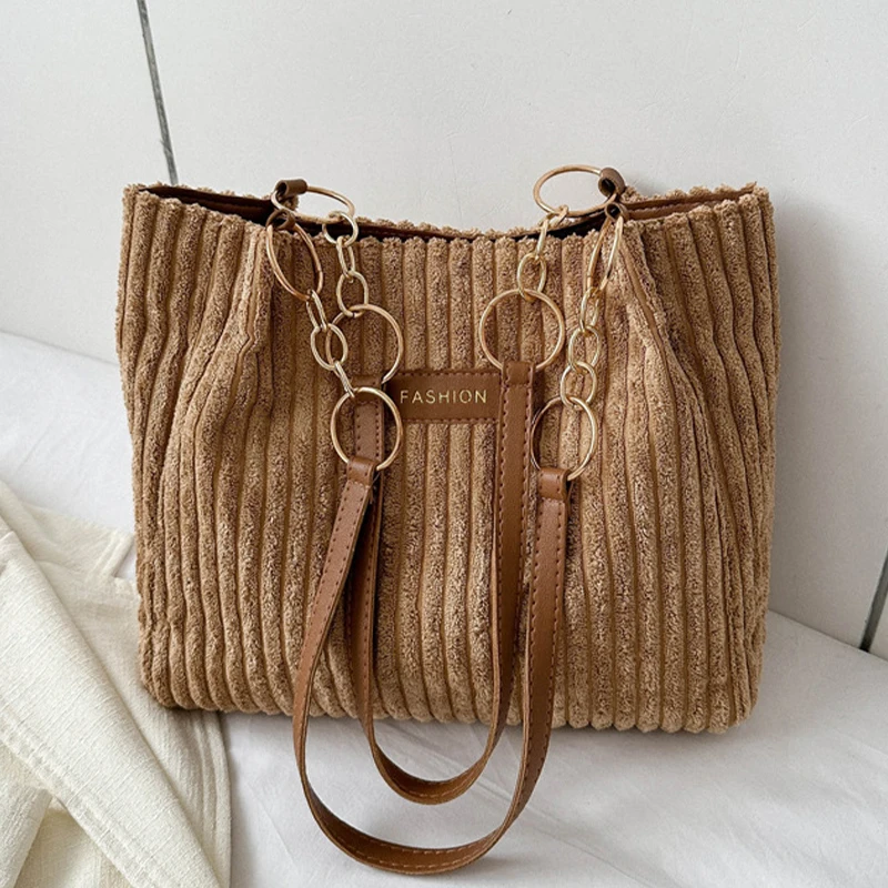 

Corduroy Shoulder Bags for Women 2024 New Fashion Korean Large Female Casual Handbags Cotton Cloth Shopper Bags Ladies Tote Bag