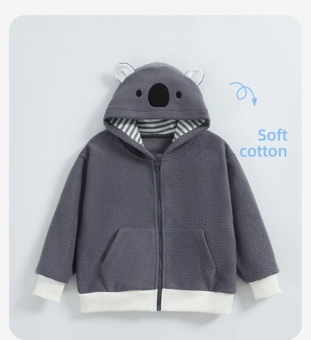 Girls Fleece Jacket Zip Up Animal Embroidery Kids Autumn Winter Outerwear New Season