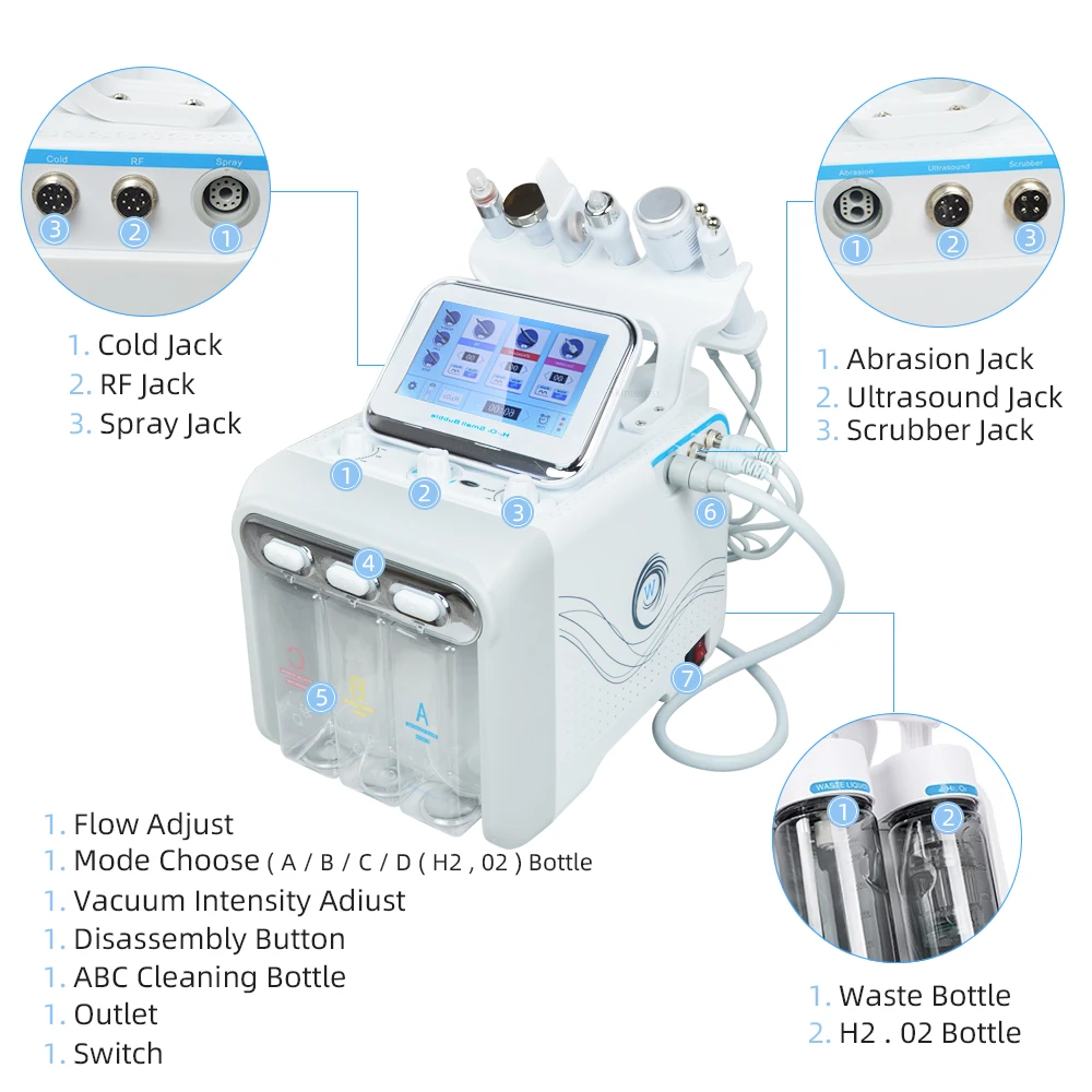 6/7 em 1 dermoabrasão casca spa máquina facial rejuvenescimento da pele hidro dermoabrasão hidro aqua dispositivo de cuidados com a pele rosto limpeza profunda