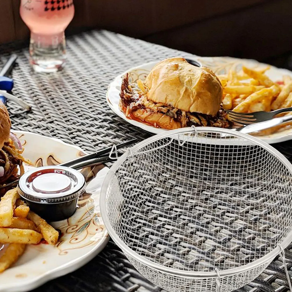 

2pcs Stainless Steel Frying Basket Strong Oil Drainage Tool Foldable Food Filter for Fried Potatoes Cooking Helper