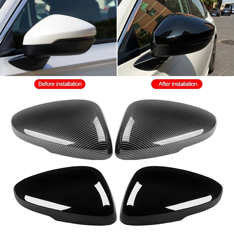 

For Honda Civic 11th Gen 2022 2PCS Carbon Fiber Look Add-on ABS Car Side Door Rear View Mirror Cover Cap Sticker Case Shell