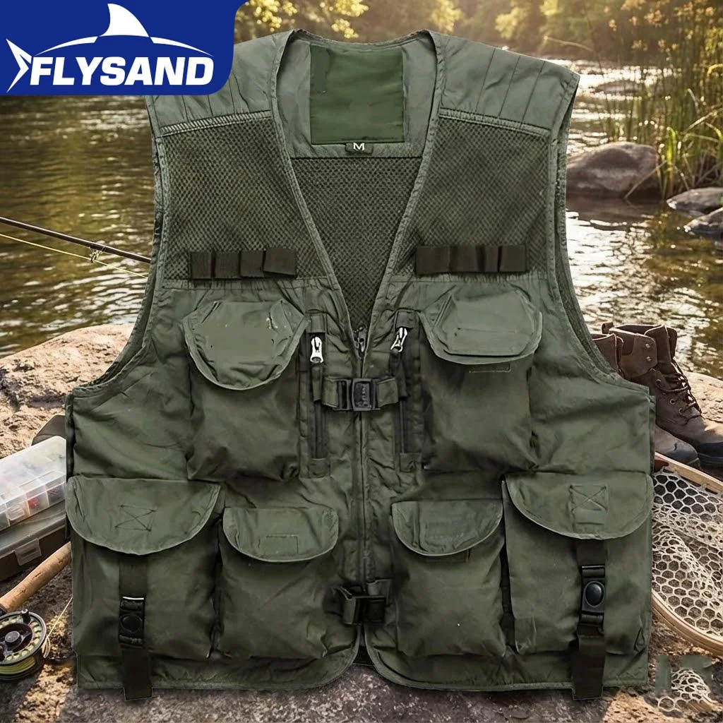 

Высококачественный мужской рыболовный жилет с 10 карманами, дышащая сетчатая ткань, идеально подходит для рыбалки и охоты на открытом воздухе