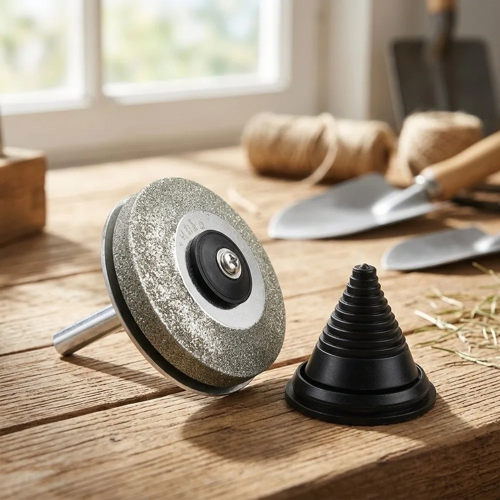 Drill Mounted Whetstone Sharpener 100 Grit for Lawn For Mower For Blades Hedge Trimmer For Blades and Garden Steel Tools
