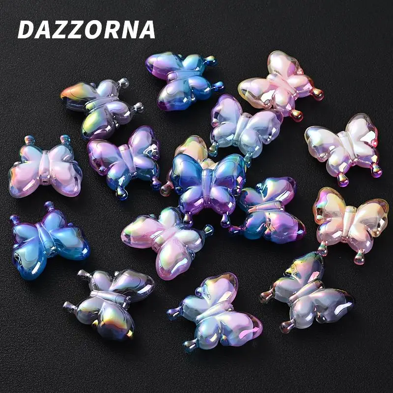 10Pcs 29x30mm Sweet Gradient Butterfly Loose Beads Acrylic Spacer Beads For Charm Bracelet Necklace Accessory DIY Jewelry Making