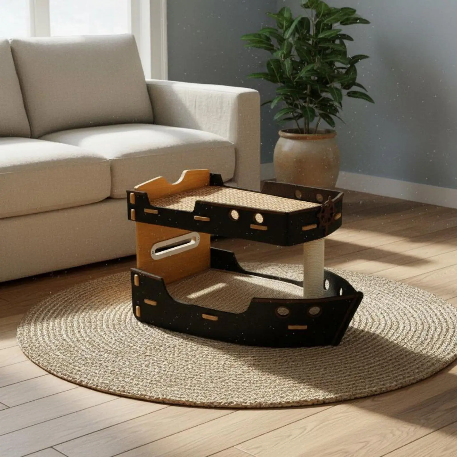 Ship Feline Climber Woven Mat Double Deck Feline Climber Sisal Wrapped Posts